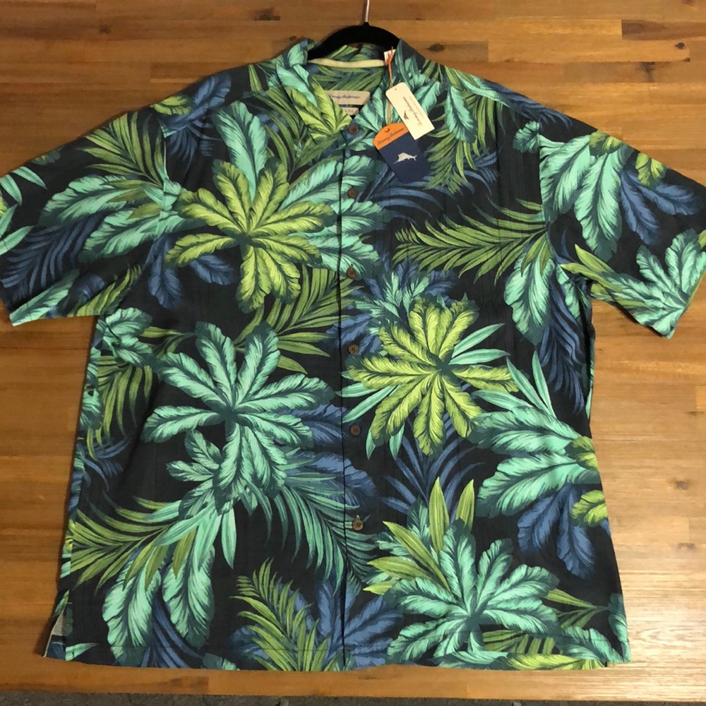 Tommy Bahama XXL blue green floral silk button up